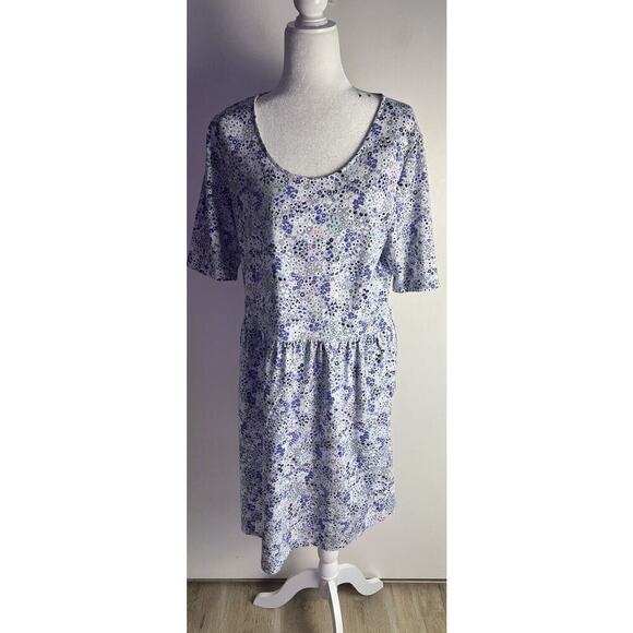 Lands End Empire Waist Floral Jersey Modal Blend Stretch Sz L 14/16 Dress - Picture 1 of 10